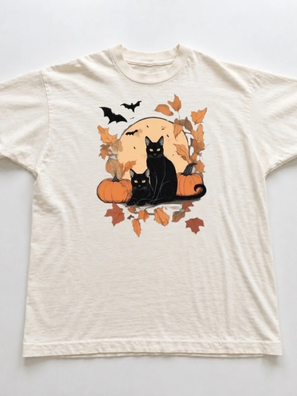 Off White Short Sleeve Tee with Black Cat
Fall Graphic